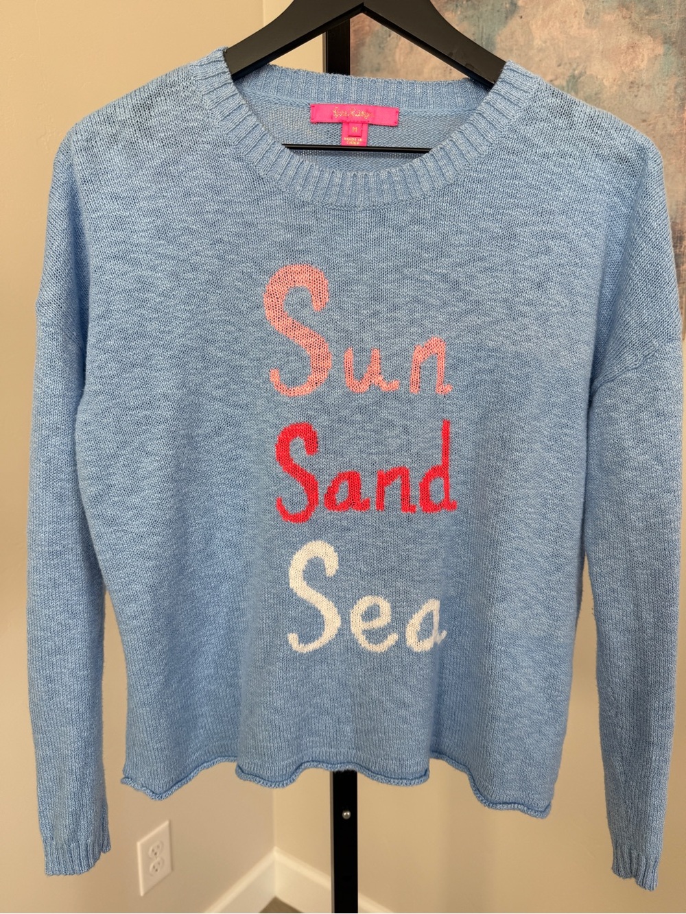 Lilly Pulitzer Pippy Sweater Womens Medium Blue Sun Sand Sea Cotton Coastal Knit